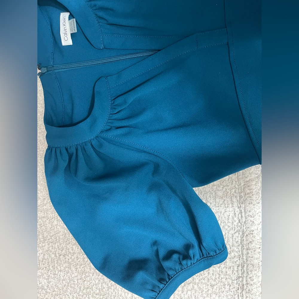 Calvin Klein Women's 6P Teal Blue Split Neck A-Line Mini Dress - Picture 6 of 16